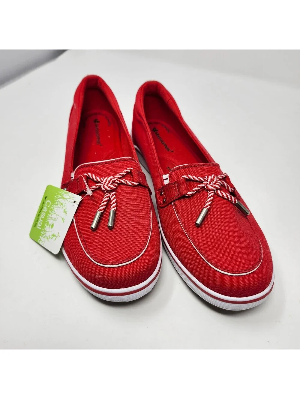Grasshoppers Casual Red Canvas Boat Loafers Comfort Shoes Women's 7 New